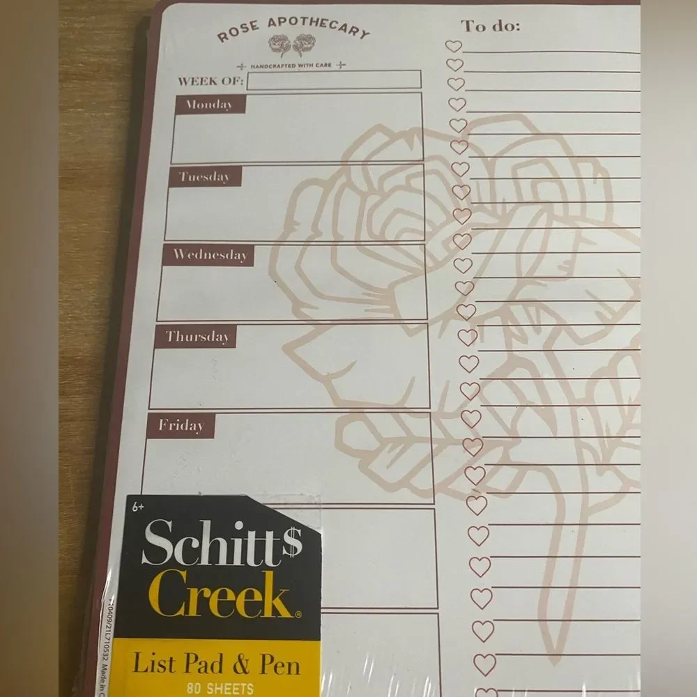 New Schitt's Creek List Pad and Pen Set Rose Apothecary To Do Note Pad 80 Sheets